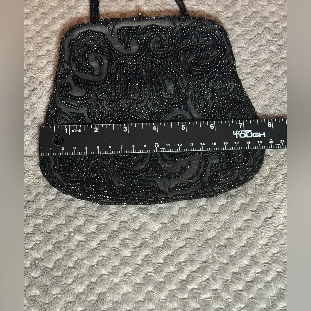 Vtg. Bag by Josef Black Beaded Evening Bag Clasp and strap